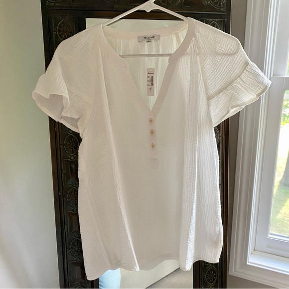 Madewell Lightspun Ruffle-Sleeve Henley Top - Picture 5 of 7